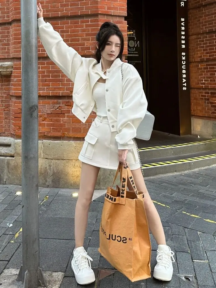 Kurtki Damskie Odzież Damska Moda Koreańska Styl Casual Prosty Czysty Długi Rękaw Oversize Kieszeń Z Przodu Guziki Elastyczny Dół