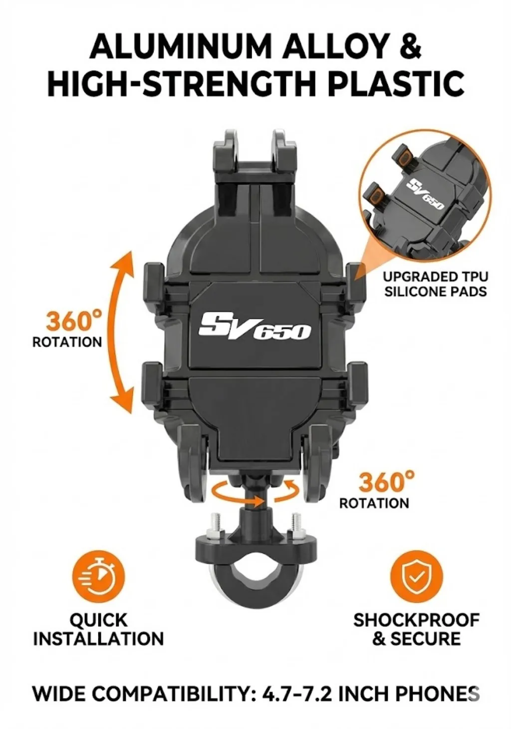 

New Metal Motorcycle Phone Holder For Suzuki SV650 SV 650 SV650S 2013 -2023 Free rotating shock absorber anti slip