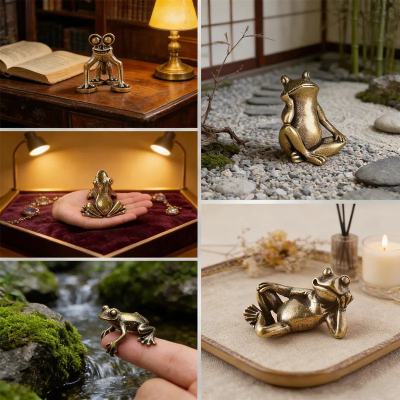 Statue de grenouille en laiton, Décoration grenouille vintage, Figurine de grenouille réfléchissante, Animal de compagnie pour le thé, Ornement de bureau, Décoration pour la maison et le bureau, Sculpture de grenouille