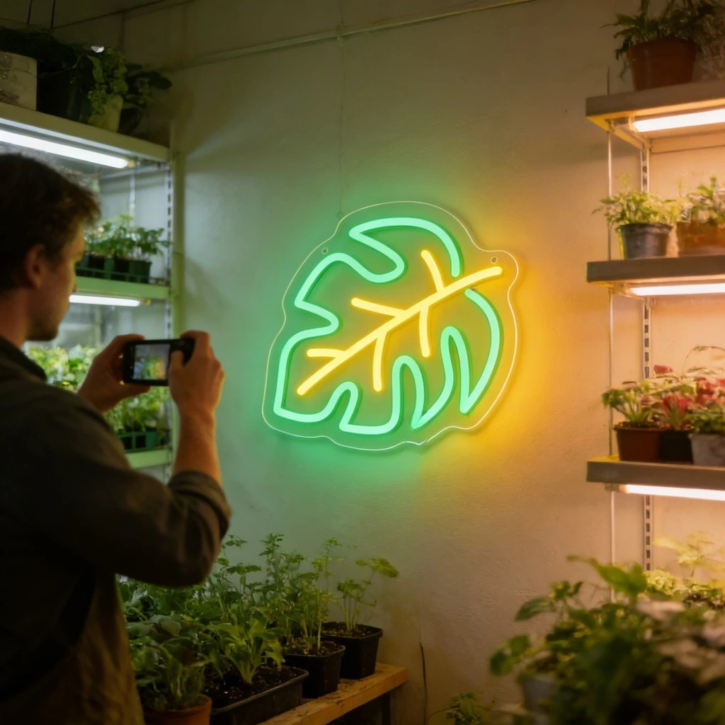 Monstera Leaf LED Neon Sign Green Yellow Glow for Home Decor Bedroom Cafe Romantic Nature Inspired Creative Lighting Unique Gift