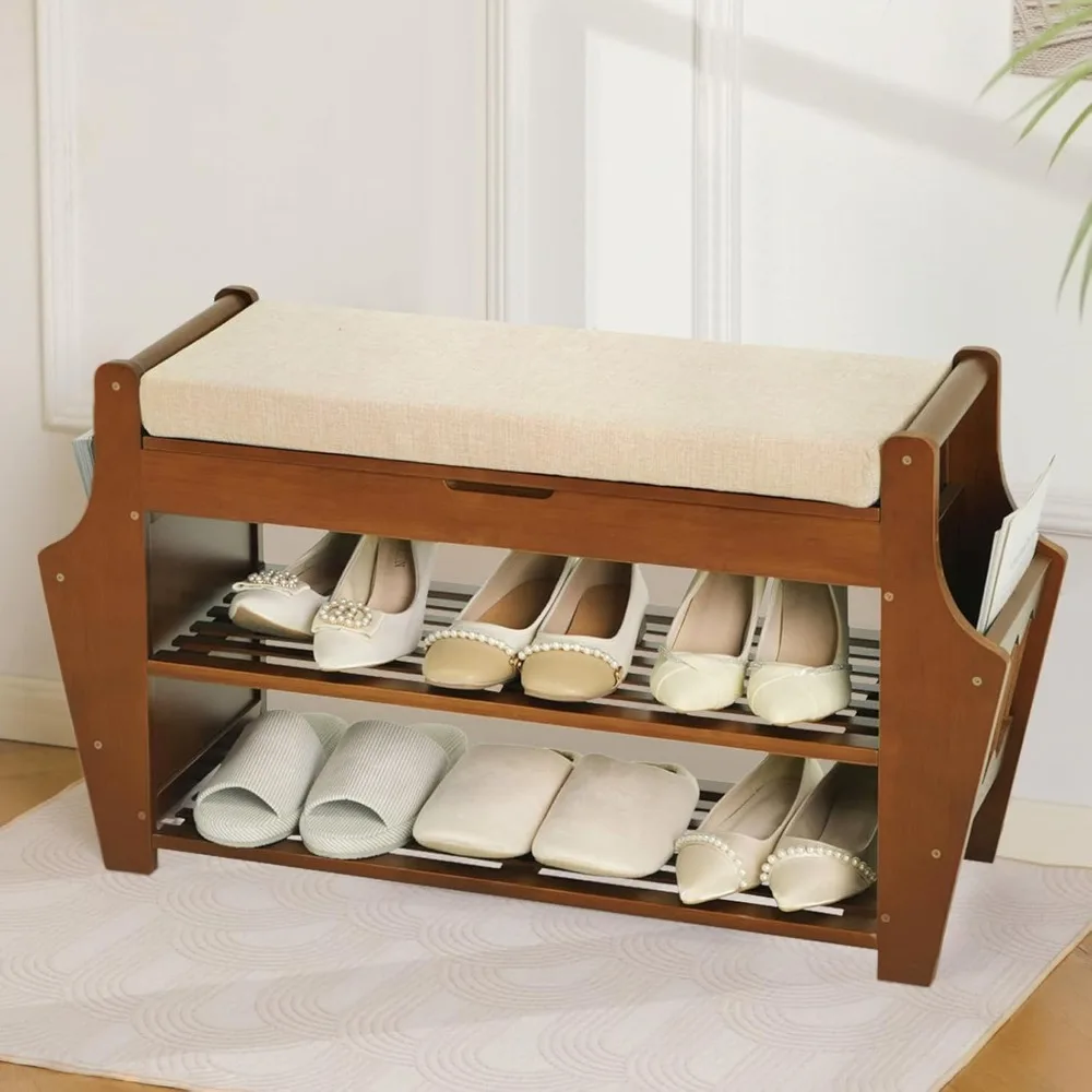 

Shoe Bench, Bamboo 3-Tier Entryway Bench with Storage, Shoe Rack Organizer Holds Up to 330 lb