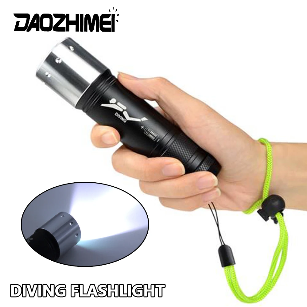 

2000LM Diving flashlight T6 LED Super bright light uses 18650/26650 battery three-gear button switch underwater Dive headlight