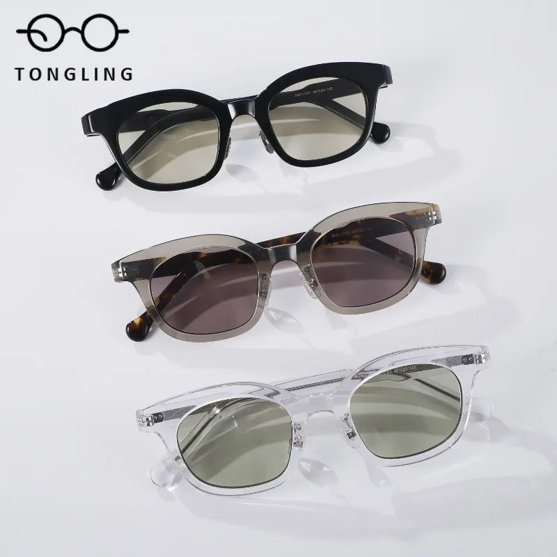 Top-Quality Men Acetate Trendy Square Frame Retro Women Handcrafted Concave Convex Leg Geometric Outdoor UV-Resistant Sunglasses