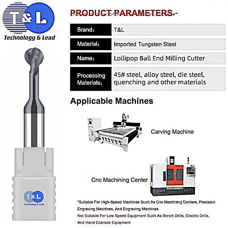 T&L HRC63 2Flutes Ball T-shaped Arch Milling Cutter Lollipop End Mill ball t slot endmill Solid Carbide CNC tools R1 R2 R3 R4 R6