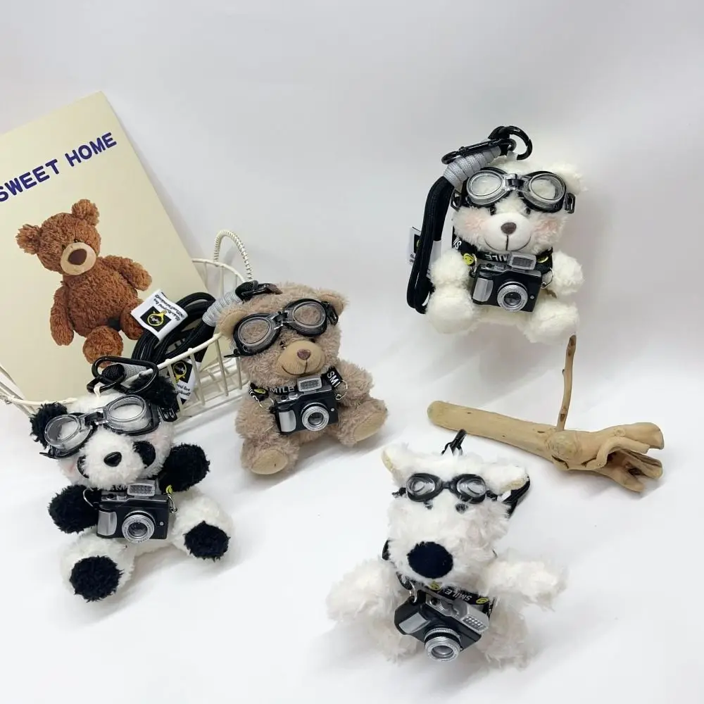 

Креативный милый плюшевый брелок-кукла с камерой и очками, кукла-медведь, кулон, мягкие игрушки, пилот, автомобильный брелок для ключей, автомобильный брелок