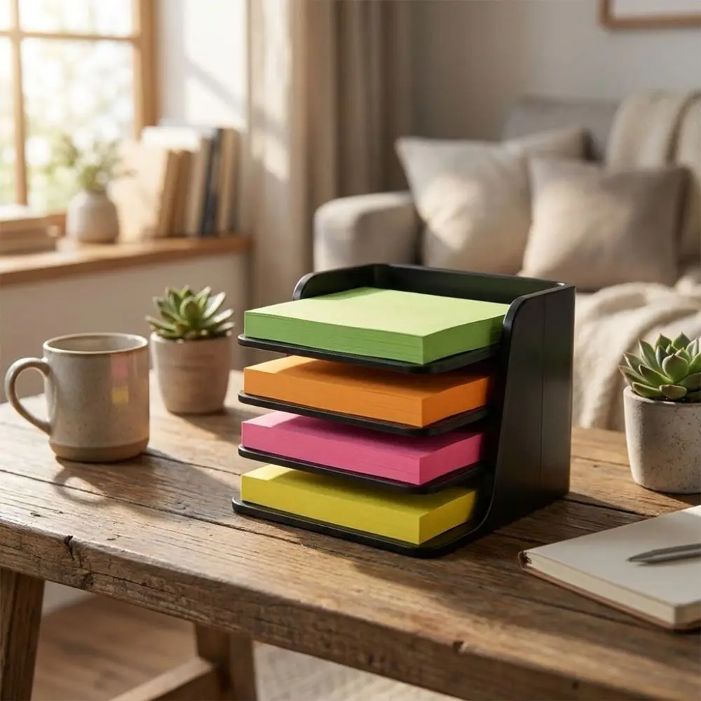 Stackable Sticky Note Holder Plastic Layer-Divided Note Storage Box Stable Base Anti-Tip Square Note Compatible Workstation Use