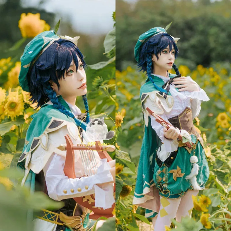 أزياء فينتي التأثيرية جينشين إمباكت التأثيرية أزياء بارباتوس النمط الصيني شعر مستعار فينتي أزياء الهالوين للنساء ويندي