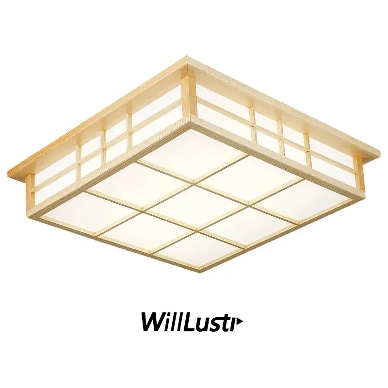 Wood Ceiling Lamp Japan Wooden Light Hotel Home Dinning Bedroom Restaurant Acrylic Panel LED Ceiling Lighting