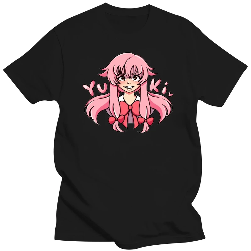 Men's T-Shirt Yuno Gasai Yuki 100% Cotton Tees Short Sleeve Mirai Nikki Anime Manga Future Dairy Comic Yandere T Shirts Printed