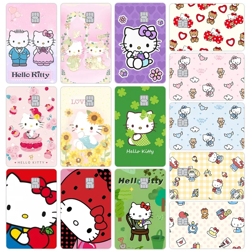 8pcs Kawaii Hello Kitty Cartoon Credit Card Skin Stickers for VISA Bank Card Transportation Card Sticker Waterproof Protect Gift