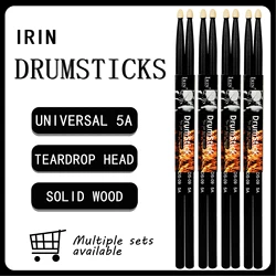 IRIN Drumstick Jazz Drum 5A Solid Wood Pair Drum Sticks Percussion Music Instrument Sturdy Maple Black Drum Universal Accessory