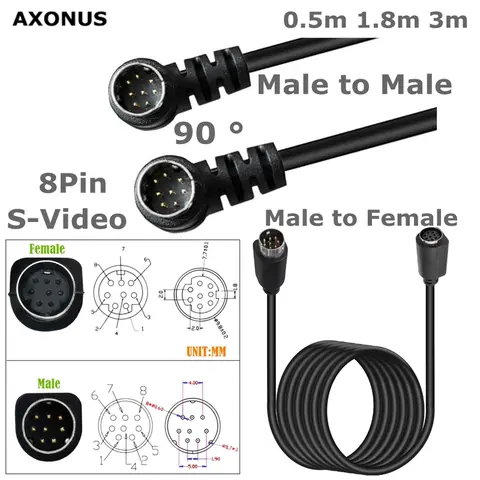 50cm S-Video 8 Pin Mini DIN Angle Male to Female Extension Cable Mini Din 8 Pin 90 Degree Male to Male Extension Cable