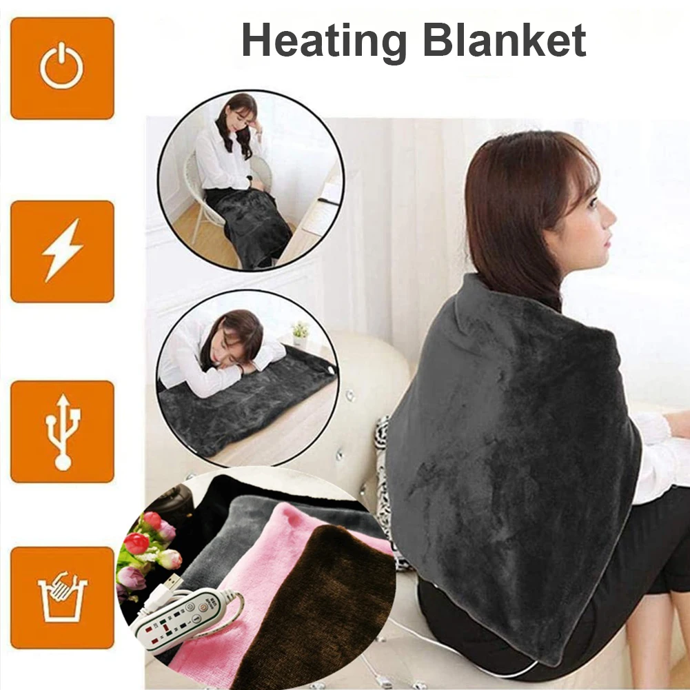 USB Heating Travel Machine Washable For Sofa Bed 3 Levels Portable Electric Blanket Winter Warm Soft Plush Car Shawl Camping