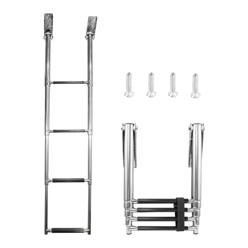 Telescoping 4-Step Boat Ladder 316 Stainless Steel Pontoon Boat Ladder Swim Deck Ladder 600 Pound Capacity for Marine Yacht