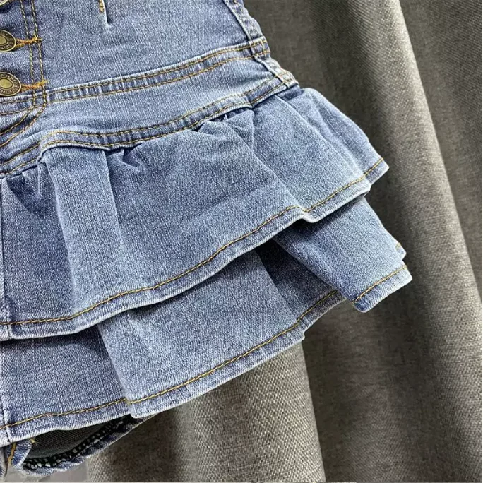 High Waist Single-Breasted Ruffles Cake Denim Skirt for Woman, 2026 Fashion Sexy Cute Mini Skirts, Black Blue