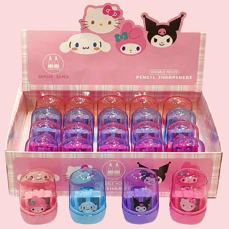 20pcs Sanrio Pencil Sharpeners Hello Kitty Kuromi Cinnamoroll Students Double Hole Pencil Sharpener Stationery School Supplies