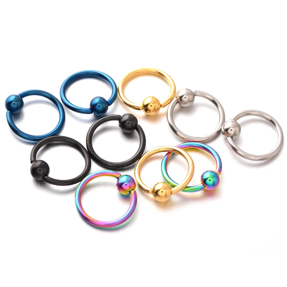 1PC 14G 16G 20G Stainless Steel Captive Bead Rings Piercings Lips Nose Rings Ear Tragus Nipple Rings Navel ring Body Jewelry