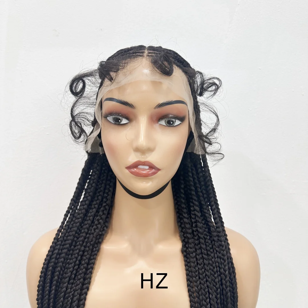 Synthetische 36 "Vlechten Gevlochten Pruiken Voor Zwarte Vrouwen Volledige Kant Pruik Vlecht Afrikaanse Knooploze Box Vlechten Haar Kant voor Pruiken