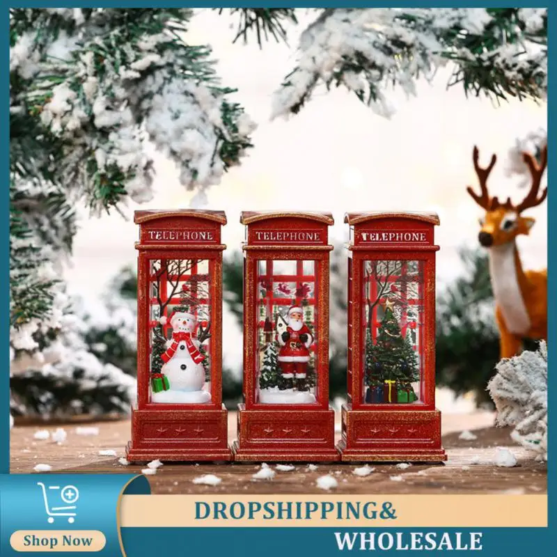 Christmas Vintage New Year Decorations Snowman Telephone Booth Night Light Lamp Hotel KTV Scene Novel Layout Luminous Ornaments