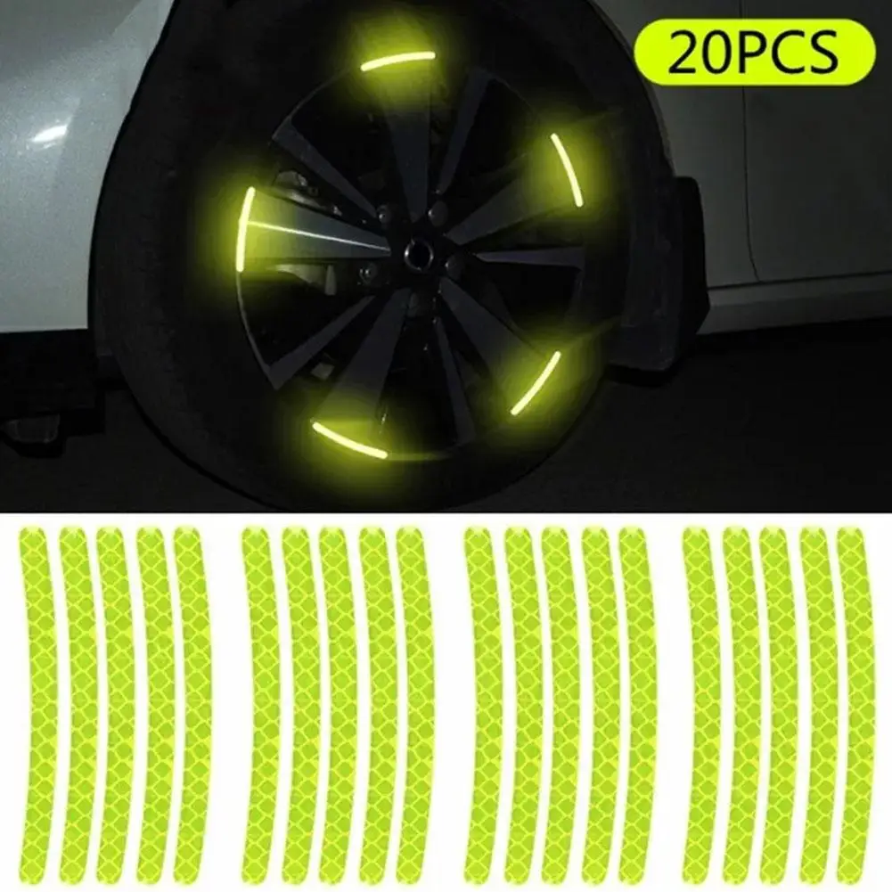 Car Tire Rim Reflective Sticker Night Safety Warning Hub Auto Bike Wheel Motorcycle Strip Decals Reflector 20Pcs Stickers A9E8