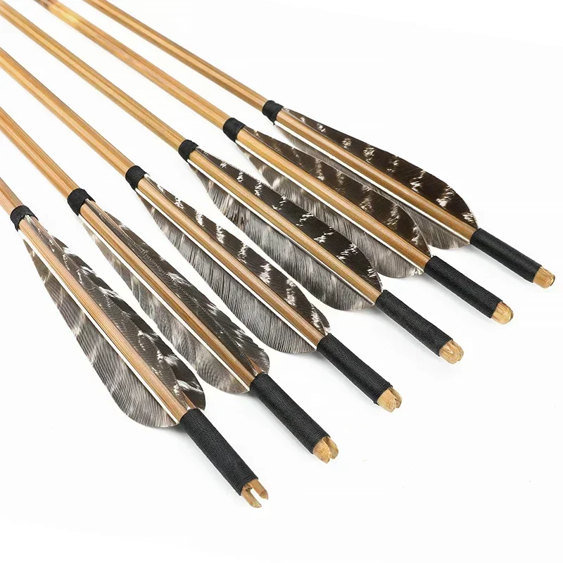 6/12PCS  Archery Bamboo Arrows with 5inch Turkey Feather OD 8mm Arrow Shaft for Bow and Arrow Hunting Shooting Accessories