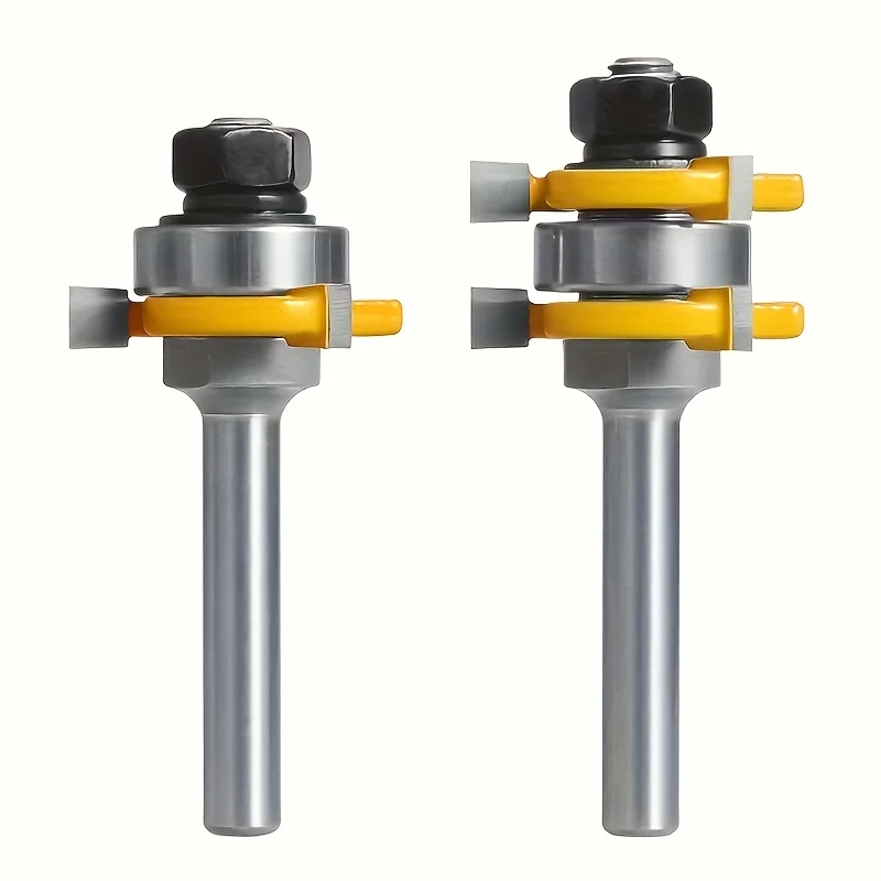 2PCS T-Slot Router Bits Set - 1/2'' & 1/4'' & 8mm Shank for Mortise/Tenon Joinery & Edge Trimming