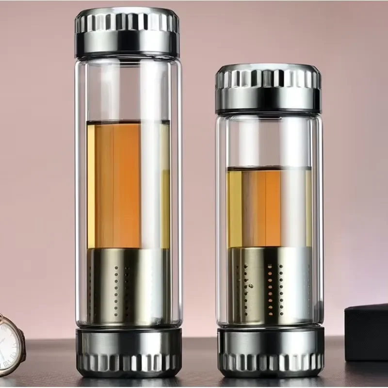 BPA-free borosilicate glass double-layer environmentally friendly cup with colorful lid, portable design, can be used
