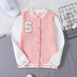 Autumn And Winter Girls New Fashion Trend Daily Leisure Cute Teenage Girls Letter Embroidered Contrast Colored Spliced Jackets