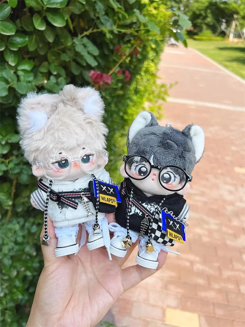 10cm Plush Doll Clothes Cute Black and White 4pcs/set 10cm Cotton Doll Wax dyeing Hoodies for DIY 10cm Stuffed Dolls