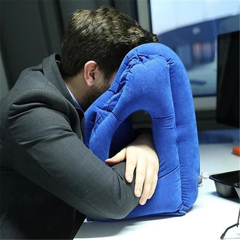 Flocked Inflatable Air Cushion Travel Pillow Headrest Chin Support Cushions for Airplane Plane Car Office Rest Neck Nap Pillows