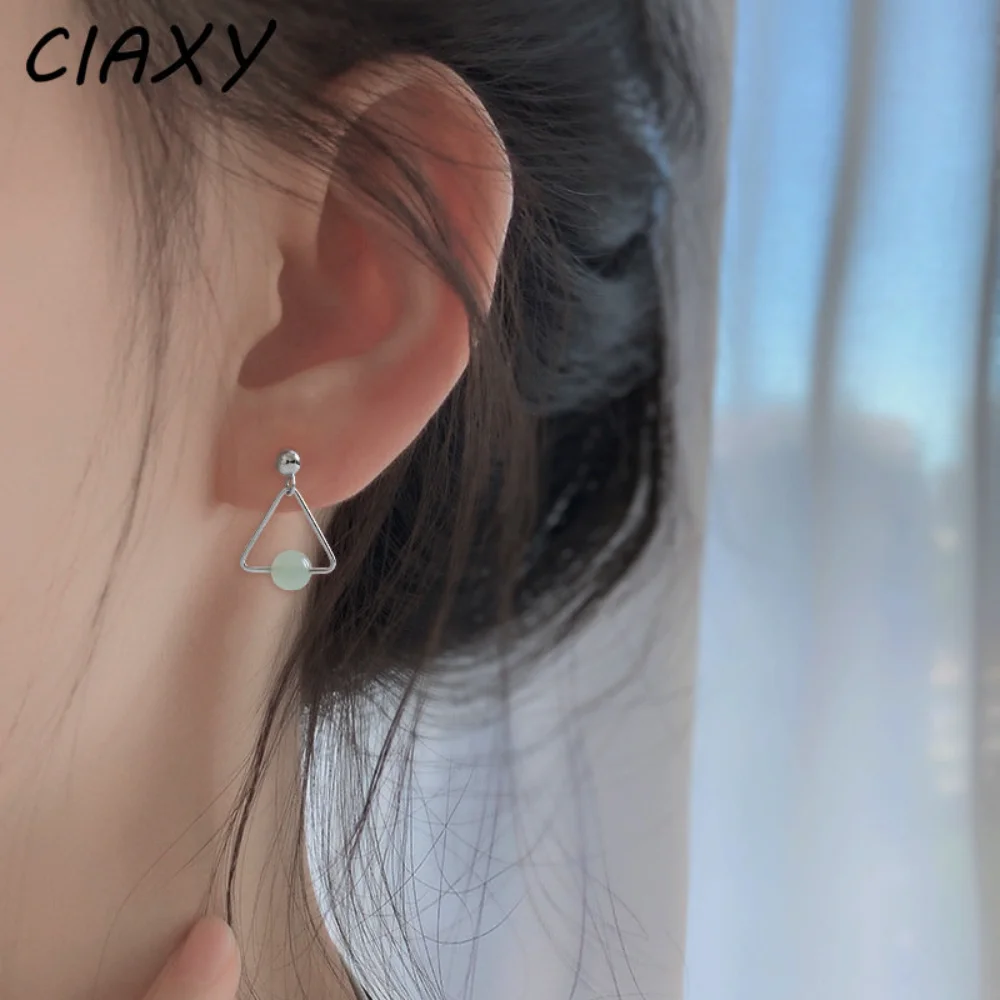 CIAXY Silver Color Simple Geometric Triangle Earrings for Women Short Hetian Jade Earrings Punk Rock Earrings Jewelry Gift