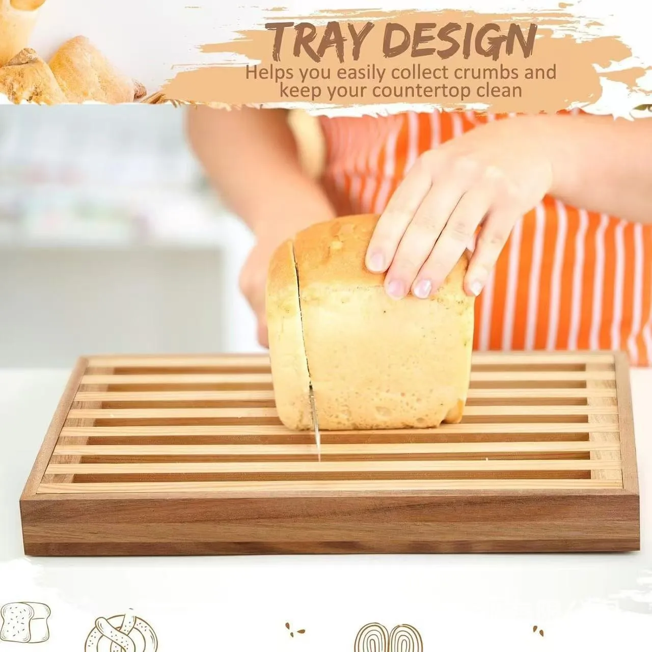 Wooden Bread Cutting Board with Crumb Tray Bread Slicer Kitchen Homemade Bread Serving Tray Bowls/Plates/Trays Storage Trays