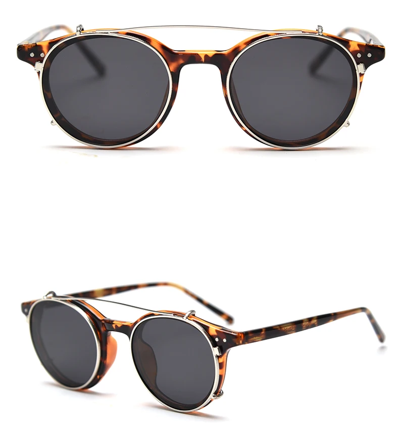 Kachawoo Polarisierte Clip-On-Sonnenbrille für Herren, TR90-Rahmen, Schwarz, Grün, Leopard, Retro, ovale Brille, Damen, UV400, abnehmbare Linse – Detail 6