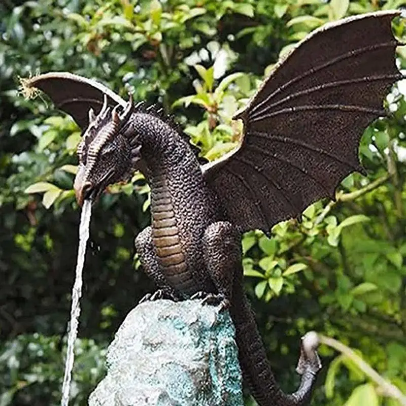 Fontanna ogrodowa Statua smoka Spray wodny Wzór smoka Żywica Pejzaż wodny Rzeźba Cool Pond Spitter Landscape Decor Dragon