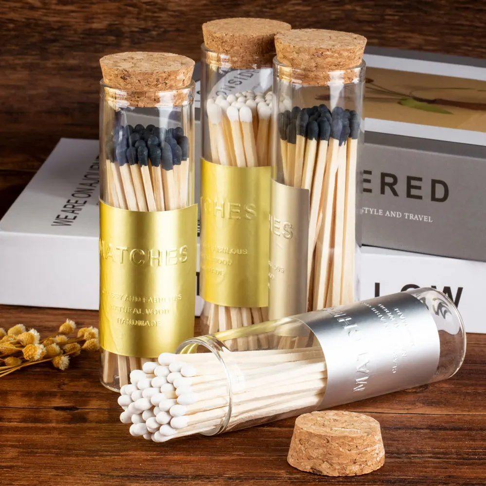 New Arrived 10cm Black and White Match Long Matchsticks with Bottle Jar and Cork for Lighting Scented Candle Somking Accessories