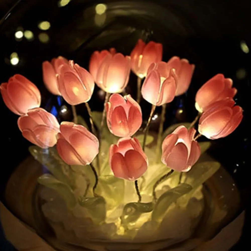 Artificial Tulip Flower Night Light Bedside Lamp LED Night Lamp Table Lamp Xmas Gifts for Women Mom Girlfriend