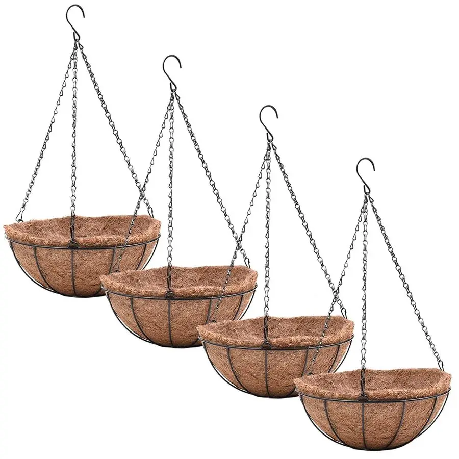 

Pack Hanging Planter Basket Outdoor Large Hanging Flower Pots Indoor 12 inch with Coco Coir Liner Round Wire Plant Holder Chain