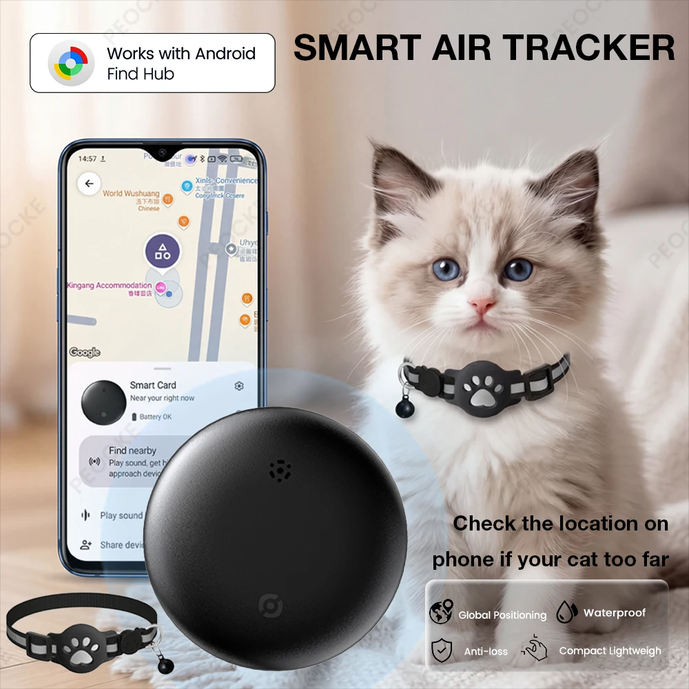 

Ошейник для кошек с защитой от потери, для GPS-трекера Smart Tag, защитный чехол с колокольчиком, ошейник для кошек, Bluetooth-трекер для Android