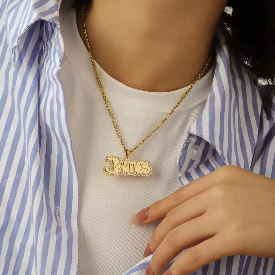 2026 جديد Dascusto مخصص مثلج خارج اسم قلادة شخصية الفولاذ المقاوم للصدأ الهيب هوب الصلب بلينغ قلادة مجوهرات للنساء هدايا #6