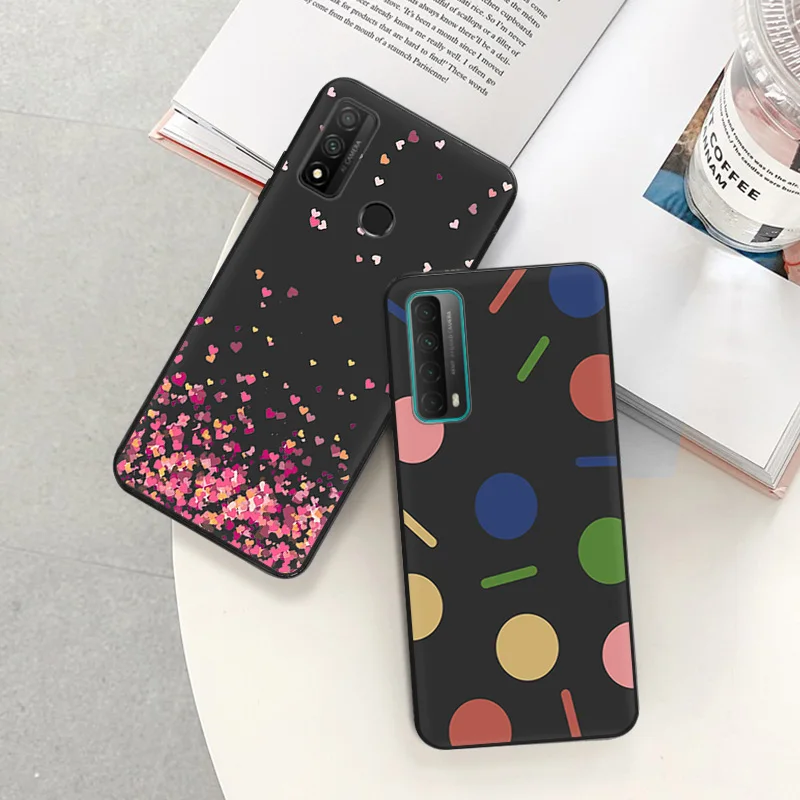 Black Soft Phone Case for Huawei P40 P30 P20 Lite P_Smart Z Heart Circle Dots Motorola G30 G31 One Fusion Edge 20 30 Pro Cover