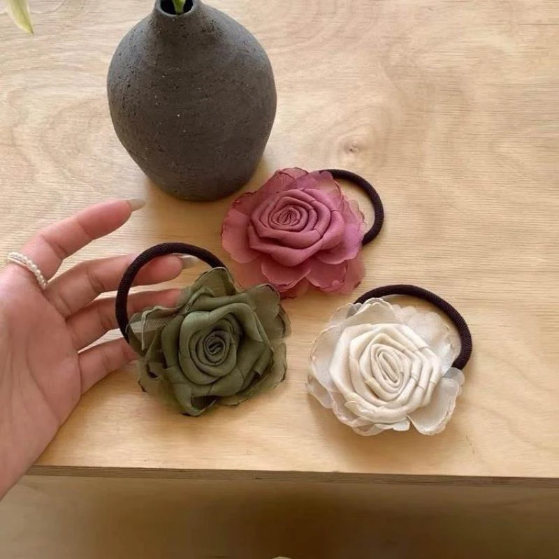 Scrunchies de flores rosas Retro Para mujeres y niñas, coleta Floral dulce, banda elástica para el cabello, tocado de cuerda para la cabeza, moda