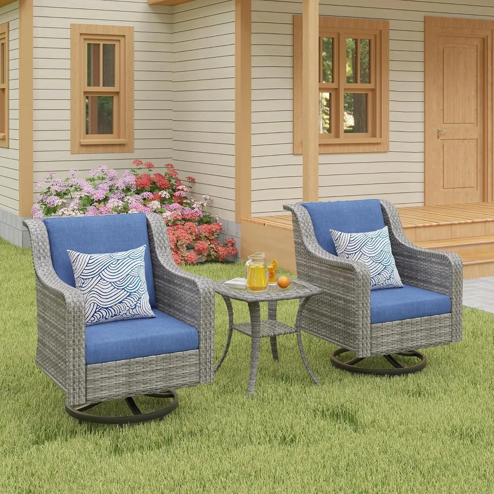 

Patio Furniture Set 3 PCS, Outdoor Swivel Rocking Chairs with Side Table, High Back Outdoor Furniture Set with Comfy Cushions