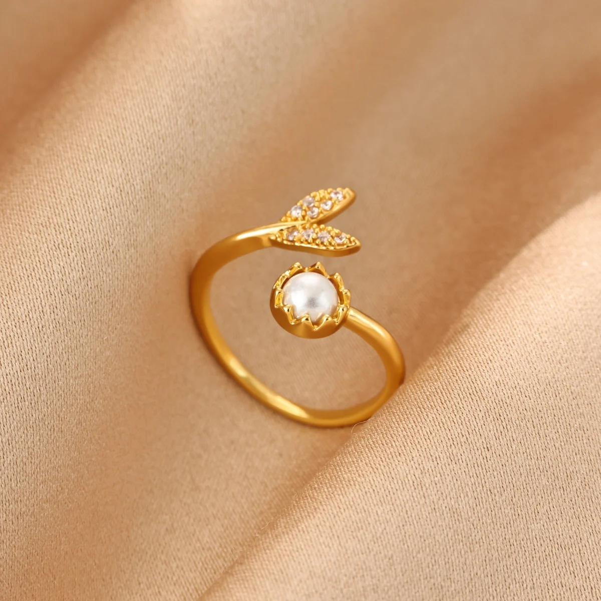 Modische Blätter-Opalringe für Frauen, Goldfarben, Opalstein, Perlenblätter, Fingerring, Verlobung, Bohemian-Schmuck, Geschenk