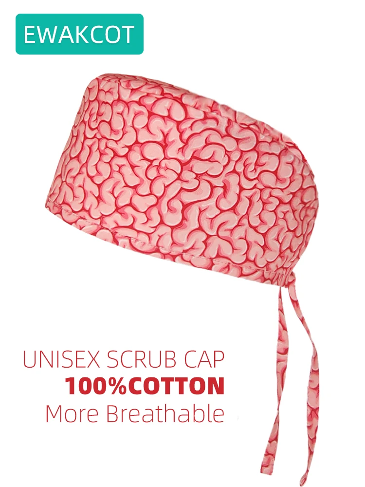 Nouveau cerveau imprimé casquette chirurgicale femme homme pur coton accessoire médical hôpital clinique travail chirurgien chapeau unisexe gommage casquettes