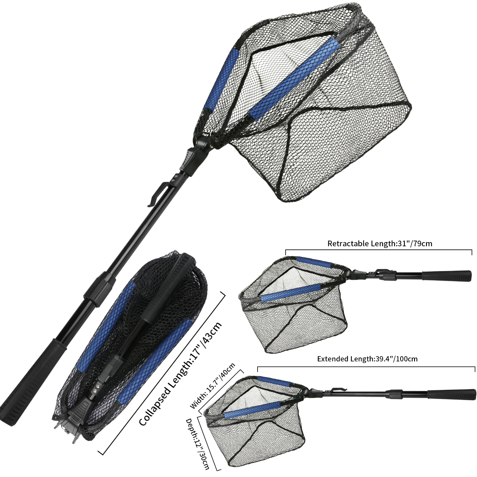 Intrekbaar Schepnet Opvouwbaar 1.9m/1.5m/1.3m Telescopisch Visnet Buiten Zee Net Draagbaar Hand Dip Net Voor Karper Vliegvisserij Plezier