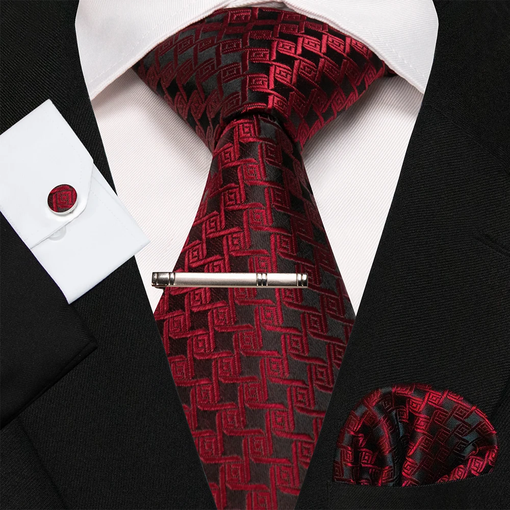 KAMBERFT Marineblau Gestreifte Seidenkrawatte für Herren, Modisches Design, Geschenkset mit Taschentuch und Manschettenknöpfen, Business-Party-Gravata – Detail 10