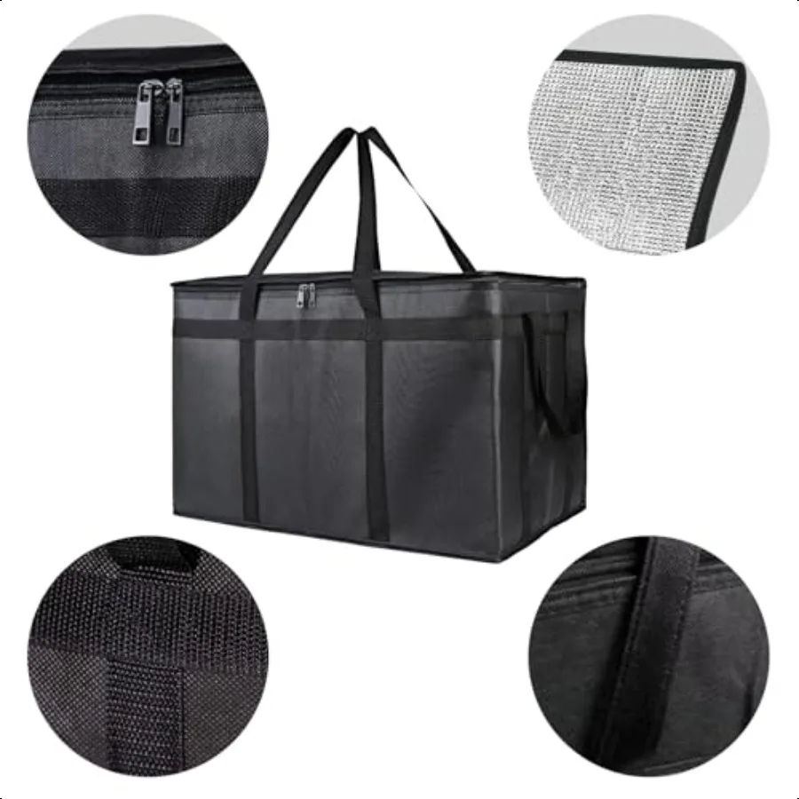 2er-Pack isolierter Lebensmittellieferbeutel XXXLarge Meal Grocery Tote Isolierbeutel für heiße und kalte Lebensmittel Kommerzielle große Kapazität Reu