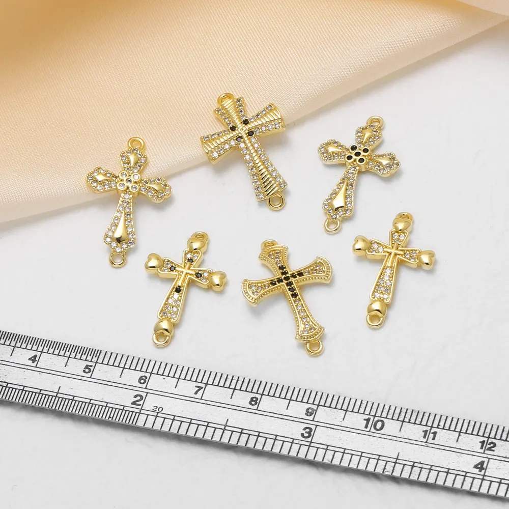 OCESRIO White Crystal Cross Charm for Bracelet Copper Gold Plated Heart Crucifix Handmade DIY Jewelry Makiking Component chma216