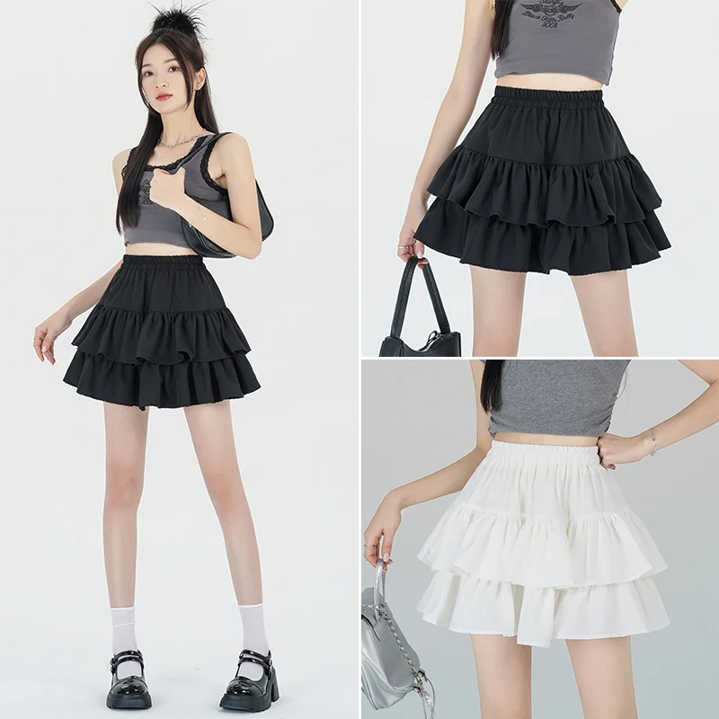 

2024 Summer New Slim and Versatile Korean Version Sweet A-line Skirt with Ruffled Edge and Fluffy Cake Short Skirt for Women