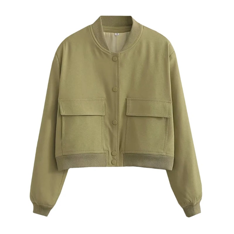 Chaqueta Bomber con bolsillos para mujer, abrigo Vintage de manga larga, informal, prendas de vestir exteriores, TopTRAF, novedad de primavera y otoño, 2024